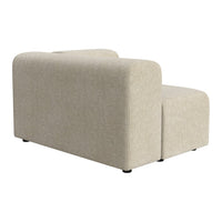 Beige fabric sofa with smooth, rounded edges; minimalist design and subtle texture for modern decor.