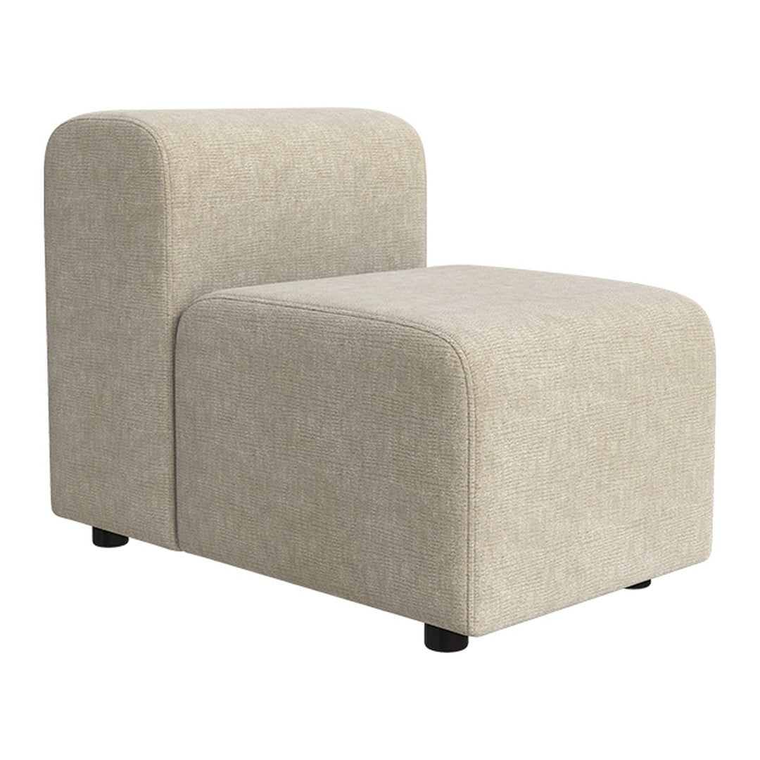 Beige upholstered accent chair with smooth, minimalist design and rounded edges, perfect for modern decor.