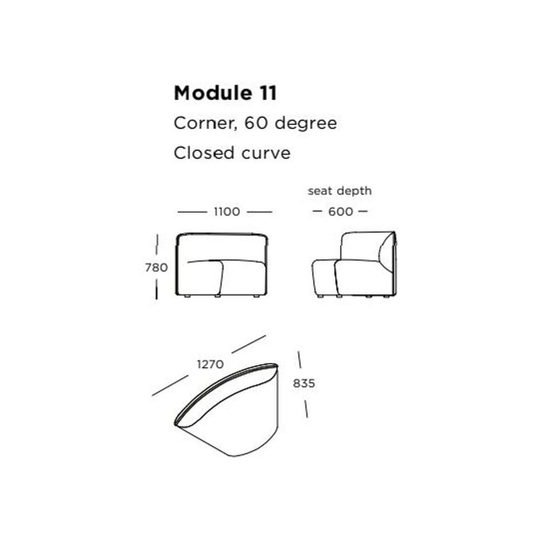 "Corner modular sofa module with sleek lines, featuring a modern closed curve design, ideal for contemporary spaces."