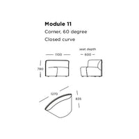 "Corner modular sofa module with sleek lines, featuring a modern closed curve design, ideal for contemporary spaces."
