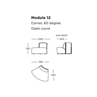 "Corner module sofa design with clean lines and a modern open curve in neutral tones, ideal for versatile decor."