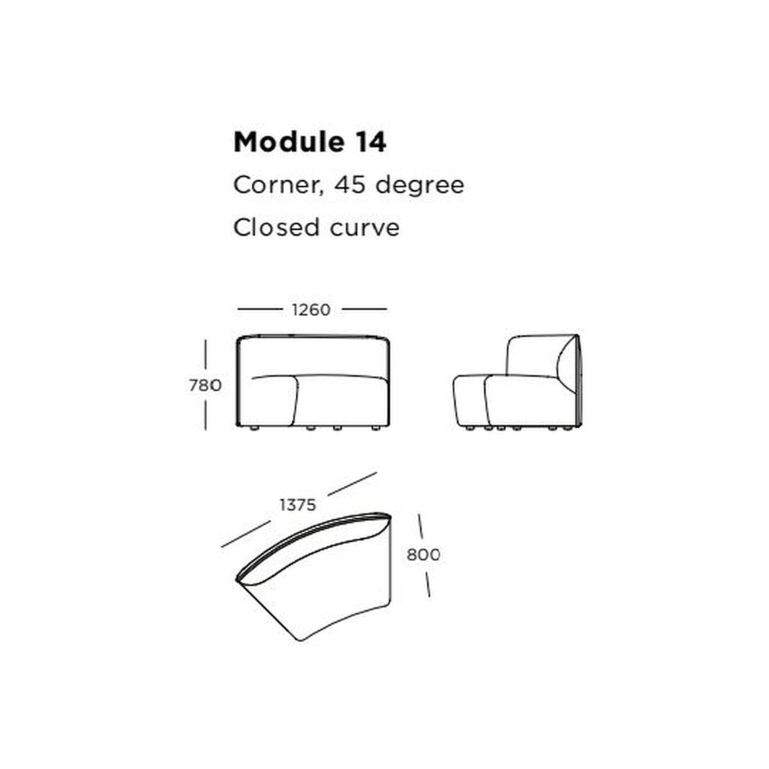 Corner sofa module illustration featuring a smooth, curved design with sleek lines and minimalistic style.