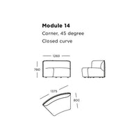 Corner sofa module illustration featuring a smooth, curved design with sleek lines and minimalistic style.