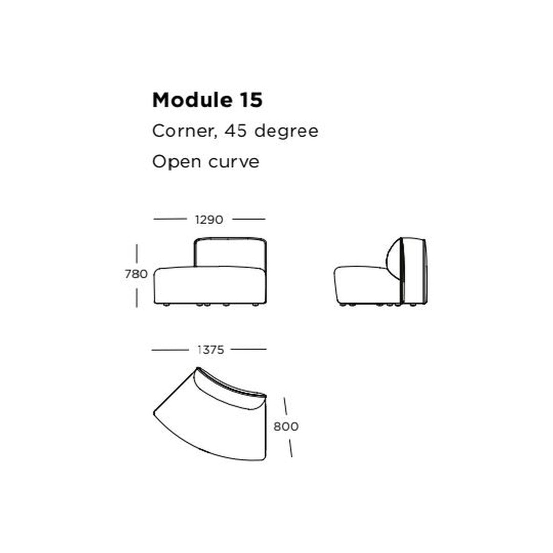 "Stylish corner module in soft gray with a smooth, modern curved design, perfect for any contemporary space."