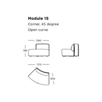 "Stylish corner module in soft gray with a smooth, modern curved design, perfect for any contemporary space."
