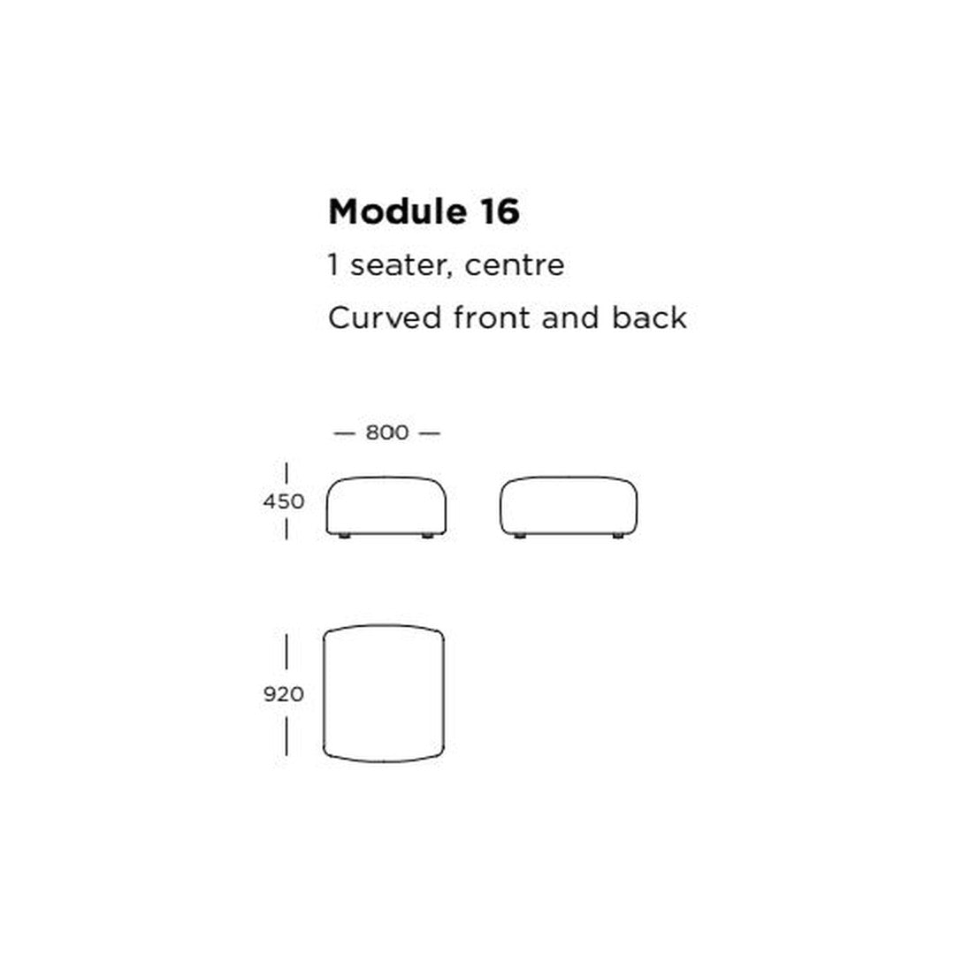 Curved one-seater module in solid color with clean lines, designed for modern decor. Perfect for stylish seating solutions.