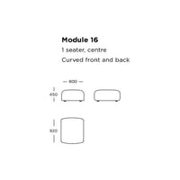 Curved one-seater module in solid color with clean lines, designed for modern decor. Perfect for stylish seating solutions.
