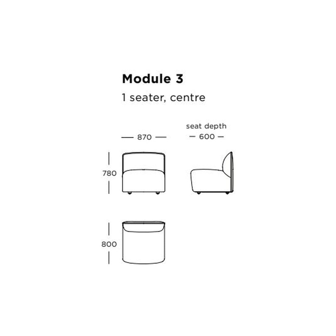 Line drawing of a modular 1-seater sofa, featuring clean lines and a minimalistic design.