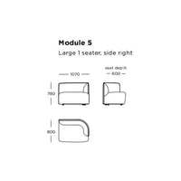 Large one-seater module in soft fabric, featuring a minimalist design with a smooth rounded pattern, available in neutral tones.
