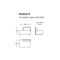 "Minimalist outline drawing of a light-colored 1.5-seater sofa with open end, featuring sleek lines and a modern design."