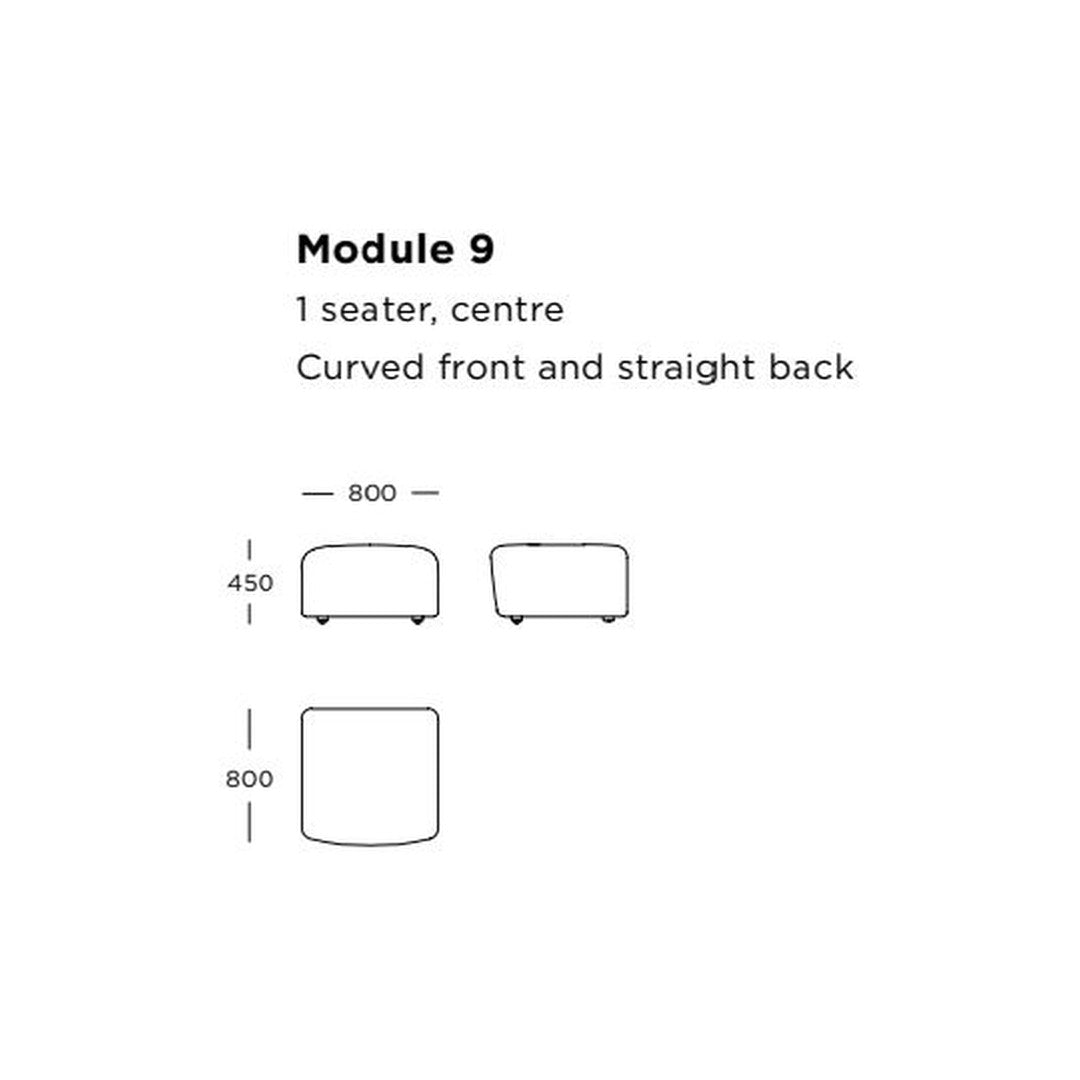 Curved and straight back seating module in neutral tones with clean lines and simple geometric patterns.