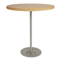 Round beige wood tabletop with a sleek silver metal base, perfect for modern settings.