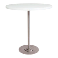 Minimalist round white tabletop with a sleek silver metal base. Ideal for modern decor.
