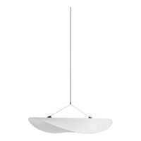 White pendant light featuring a sleek, curved design with a smooth finish. Ideal for modern interior decor.
