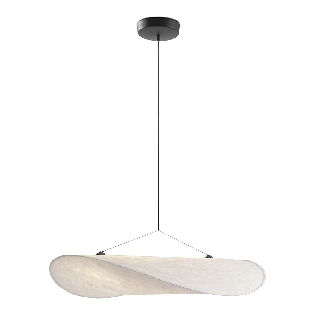 Modern light fixture in sleek black and soft white with a smooth, curved design. Perfect for minimalist decor.