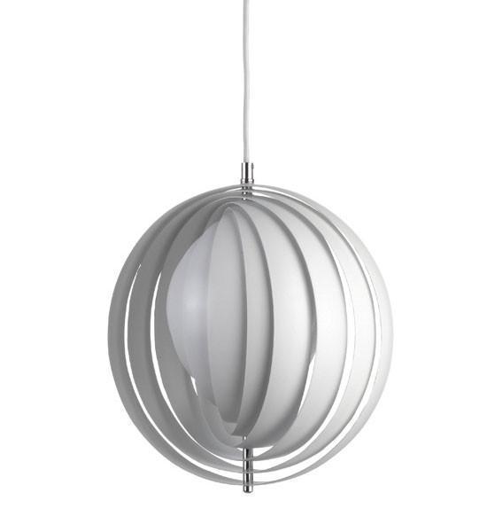 Sleek white pendant light with layered circular patterns, offering a modern, minimalist design for any space.