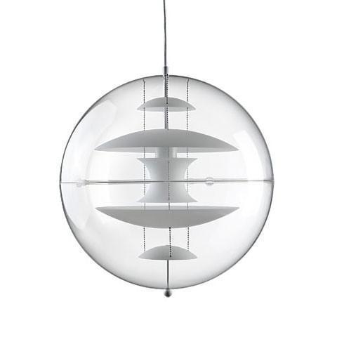 Modern clear glass pendant light with layered white shades, featuring a sleek, minimalist design.