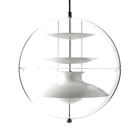 White pendant light with a sleek circular glass design and layered white plates for modern elegance.