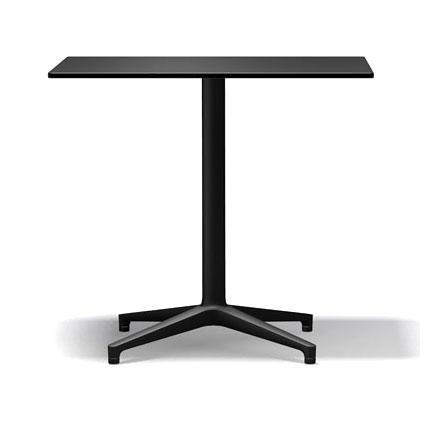 Black rectangular table with a sleek, minimalist design and a sturdy cross-base. Perfect for modern spaces.