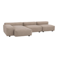 Beige sectional sofa with a modern, minimalist design and soft, textured fabric. Ideal for contemporary living spaces.