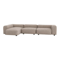 Beige upholstered sectional sofa with a modern, minimalist design and no visible patterns. Ideal for contemporary spaces.
