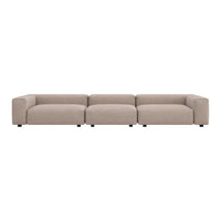 Beige modular sofa with a smooth, solid fabric design, featuring contemporary, clean lines. Ideal for modern decor.
