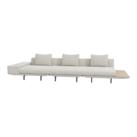 Modern light beige sofa with smooth upholstery and minimalist design, featuring clean lines and subtle textures.