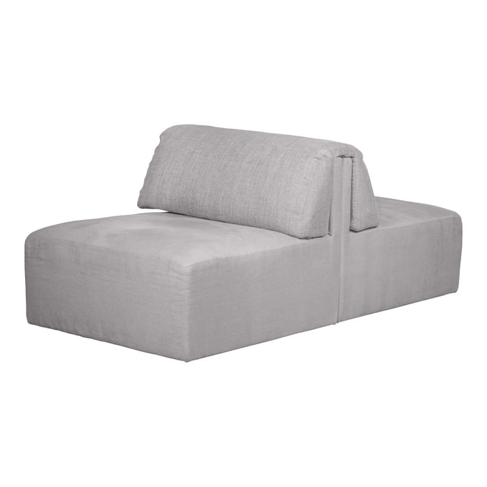 Light grey upholstered modular sofa with a smooth fabric texture and minimalist design. Perfect for modern spaces.