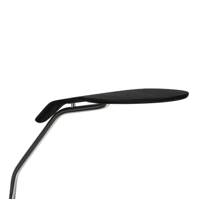 Sleek black lamp shade with smooth, minimalist design against a modern metallic base. Ideal for contemporary decor.