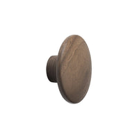 Brown wooden cabinet knob with a smooth, rounded design and natural wood grain pattern. Perfect for rustic decor.