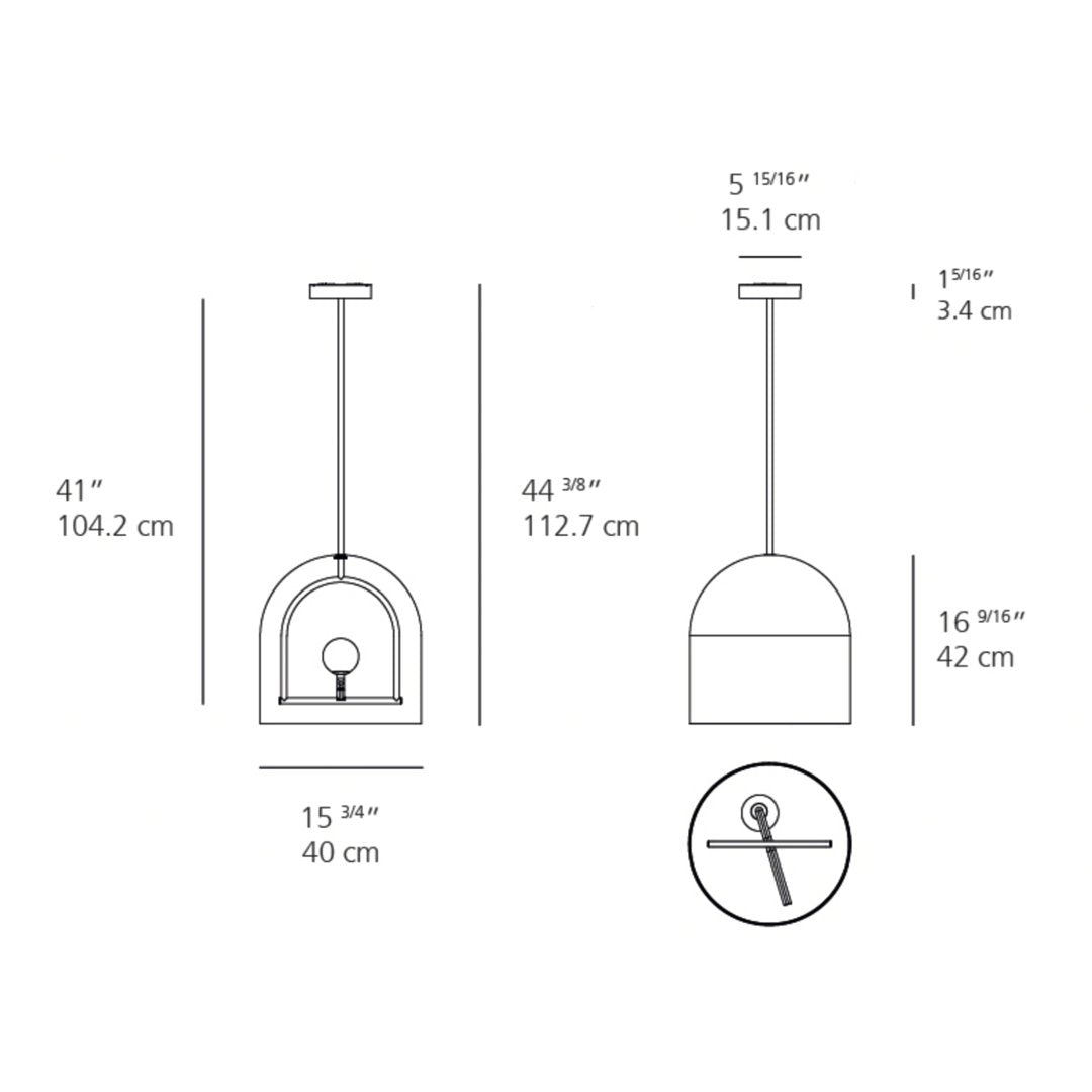 "Minimalist pendant light design in white and black with a sleek, modern arch pattern."
