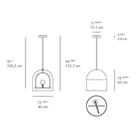 "Minimalist pendant light design in white and black with a sleek, modern arch pattern."